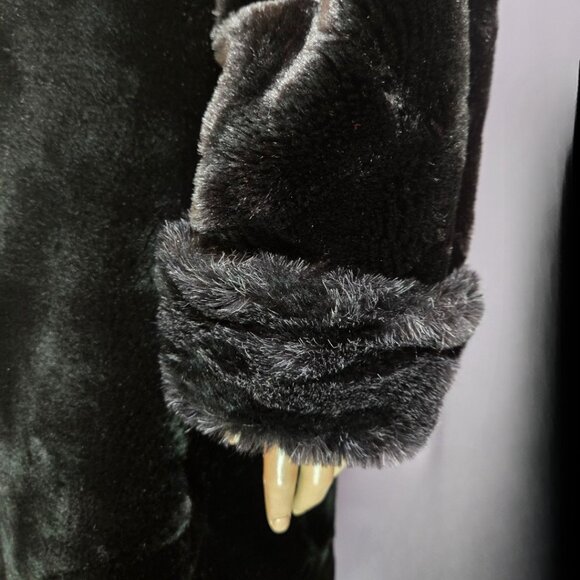 Vintage 90s Y2K Black Full Length Faux Fur Coat Size M Plush Velvety Glam Winter - Picture 9 of 13